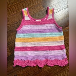 toddler girl 4T scalloped edge crochet knit top pastel stripes cotton blend tank